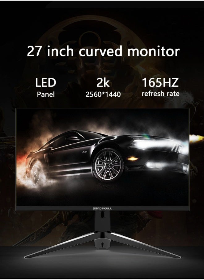 شاشة ألعاب منحنية مقاس 27 بوصة بدقة 2K QHD 2560 × 1440 ومعدل تحديث 144 هرتز ووقت استجابة 1 مللي ثانية AMD FreeSync (متوافق مع NVIDIA G-Sync)، لوحة IPS مع مكبر صوت مدمج