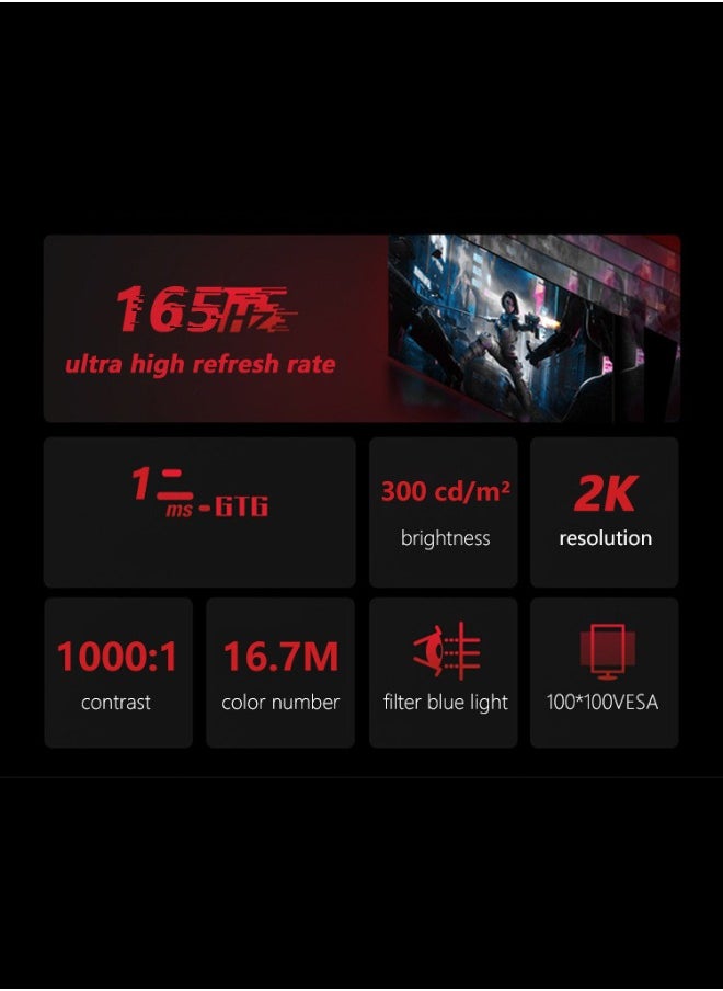 شاشة ألعاب منحنية مقاس 27 بوصة بدقة 2K QHD 2560 × 1440 ومعدل تحديث 144 هرتز ووقت استجابة 1 مللي ثانية AMD FreeSync (متوافق مع NVIDIA G-Sync)، لوحة IPS مع مكبر صوت مدمج