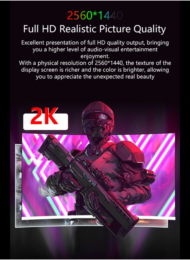 شاشة ألعاب منحنية مقاس 27 بوصة بدقة 2K QHD 2560 × 1440 ومعدل تحديث 144 هرتز ووقت استجابة 1 مللي ثانية AMD FreeSync (متوافق مع NVIDIA G-Sync)، لوحة IPS مع مكبر صوت مدمج