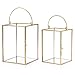 OwnMy Set of 2 Gold Glass Hurricane Candle Holders Geometric Candle Lanterns Metal Pillar Candle Stands with Handle, - Image 2