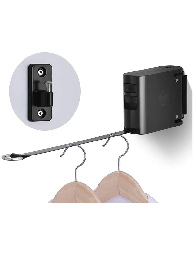 خط الملابس القابل للسحب، خط الملابس القابل للسحب في الهواء الطلق أو في الداخل، حبل تجفيف ثقيل قابل للتعديل، حزام موسع، حالة تثبيت ذاتية اللصق مع 29 ثقب تعليق مقاوم للرياح باللون الأسود - Image 1