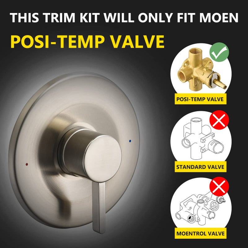 Tearel Shower and Tub Trim Kit, Compatible with Moen Posi-Temp Valve, Brushed Nickel - Image 2