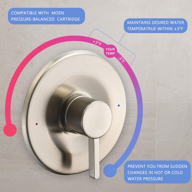 Tearel Shower and Tub Trim Kit, Compatible with Moen Posi-Temp Valve, Brushed Nickel - Image 4