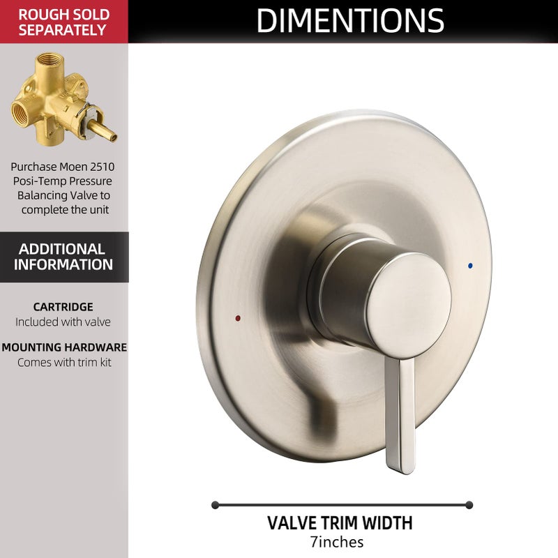 Tearel Shower and Tub Trim Kit, Compatible with Moen Posi-Temp Valve, Brushed Nickel - Image 3
