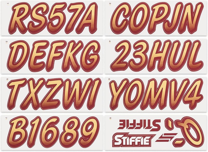 Stiffie Whipline Tan/Burgundy 3" Boat & PWC Registration Decals • Numbers Letters Stickers - Image 3