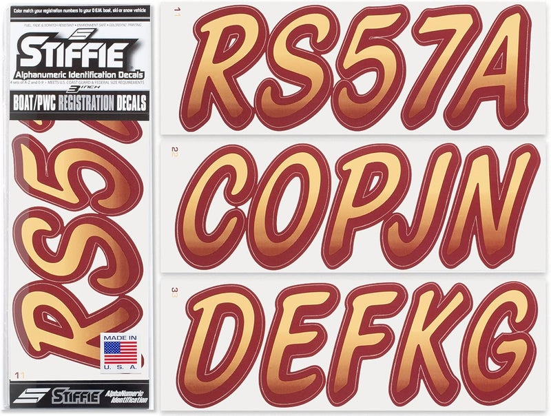 Stiffie Whipline Tan/Burgundy 3" Boat & PWC Registration Decals • Numbers Letters Stickers - Image 1
