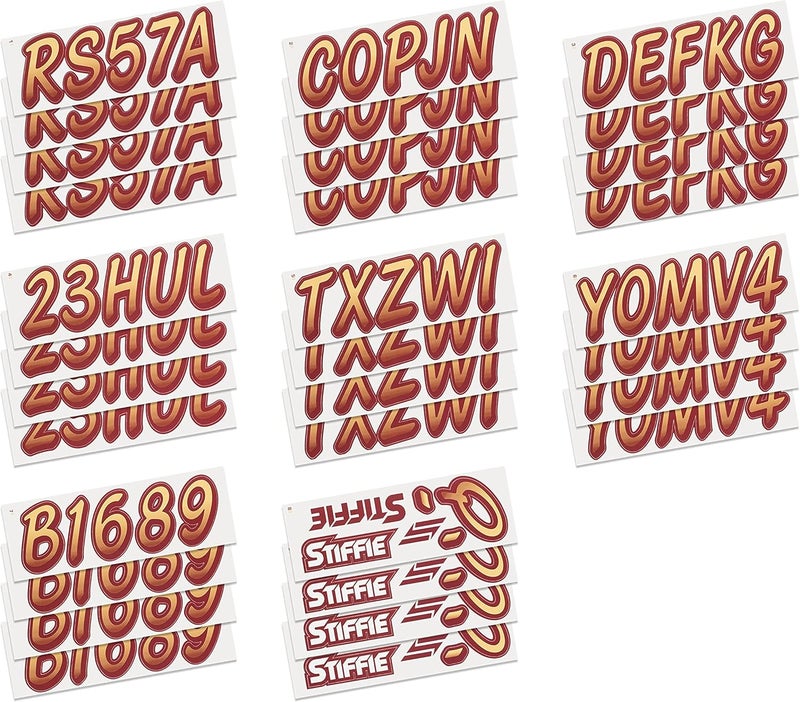 Stiffie Whipline Tan/Burgundy 3" Boat & PWC Registration Decals • Numbers Letters Stickers - Image 4