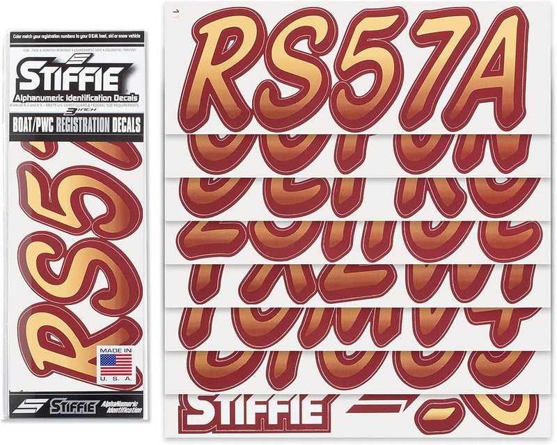 Stiffie Whipline Tan/Burgundy 3" Boat & PWC Registration Decals • Numbers Letters Stickers - Image 2