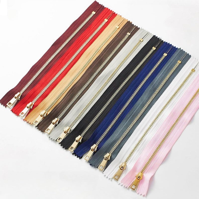 Wonesifee Metal Zippers 10pcs #3 Close-end Non-Separating Zippers Golden Plated Bulk 10Colosr for Sewing Purses Bags Jackets Pockets Handbags DIY 20cm/8" 8inch - Image 1