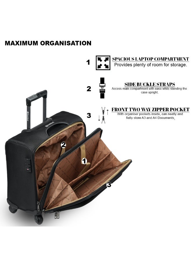 PRESIDENT Premium Pilot Bag Water Resistant 4 Smooth Wheeled Rolling Laptop Case with Safe Zippers for Unisex, 9596 -Black - Image 4