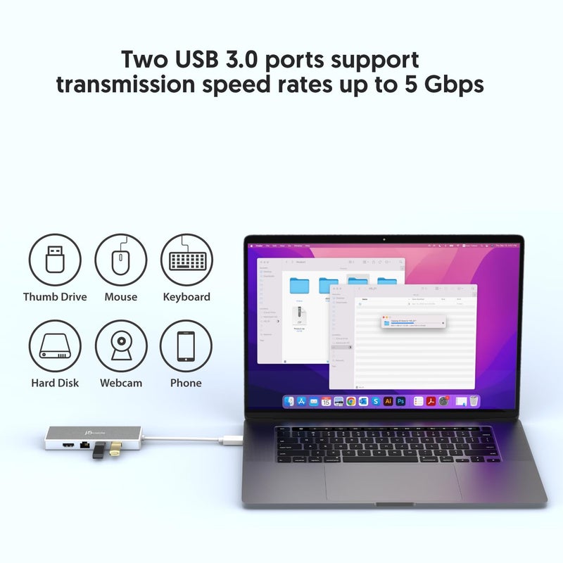 j5create USB 3.0 Hub with HDMI, VGA, RJ45 Gigabit Ethernet, 2 USB 3.1 Type-A Ports - High Speed Data Transfer Adapter for Mac, Windows, Desktop PC - Supports Up to 2K Resolution (JUD380) - Image 5