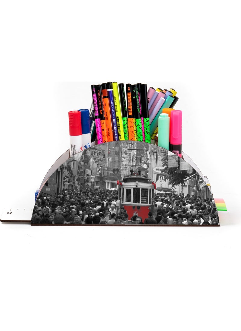 KutuTR Wooden Vip City Series Rainbow Ruler Desktop Pen Holder Organizer with Mounted Box  - Image 2