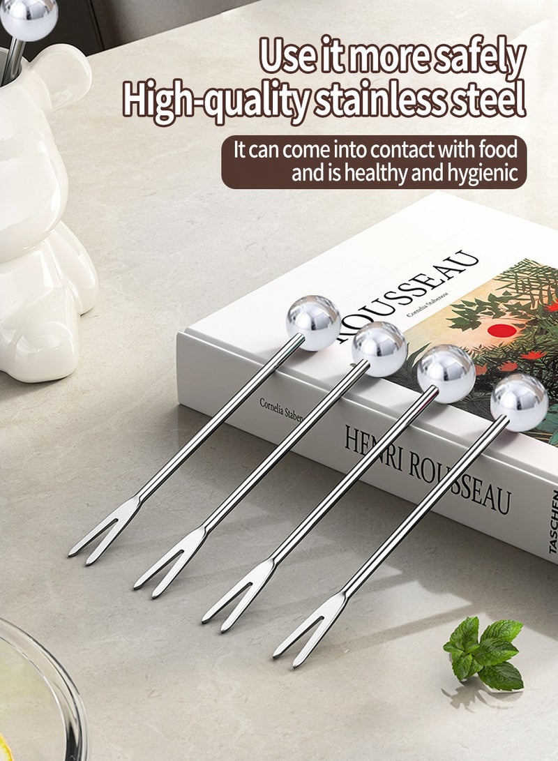 بيروي 6 قطع شوكة الفواكه، شوكة الحلوى، شوكة الفواكه من الفولاذ المقاوم للصدأ + وعاء التخزين الخزفي، شوكة الفواكه من الفولاذ المقاوم للصدأ المنزلية، شوكة الحلوى، شوكة السلطة، أدوات تخزين الدببة - Image 4