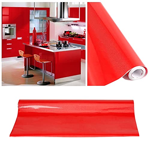 WALLTON - Red Gloss Peel and Stick Self-Adhesive Removable Thicken Waterproof for Kitchen Countertop Cabinet Wardrobe - 24''x''192 Inches - Image 2