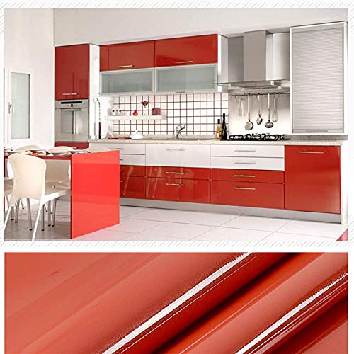 WALLTON - Red Gloss Peel and Stick Self-Adhesive Removable Thicken Waterproof for Kitchen Countertop Cabinet Wardrobe - 24''x''192 Inches - Image 3