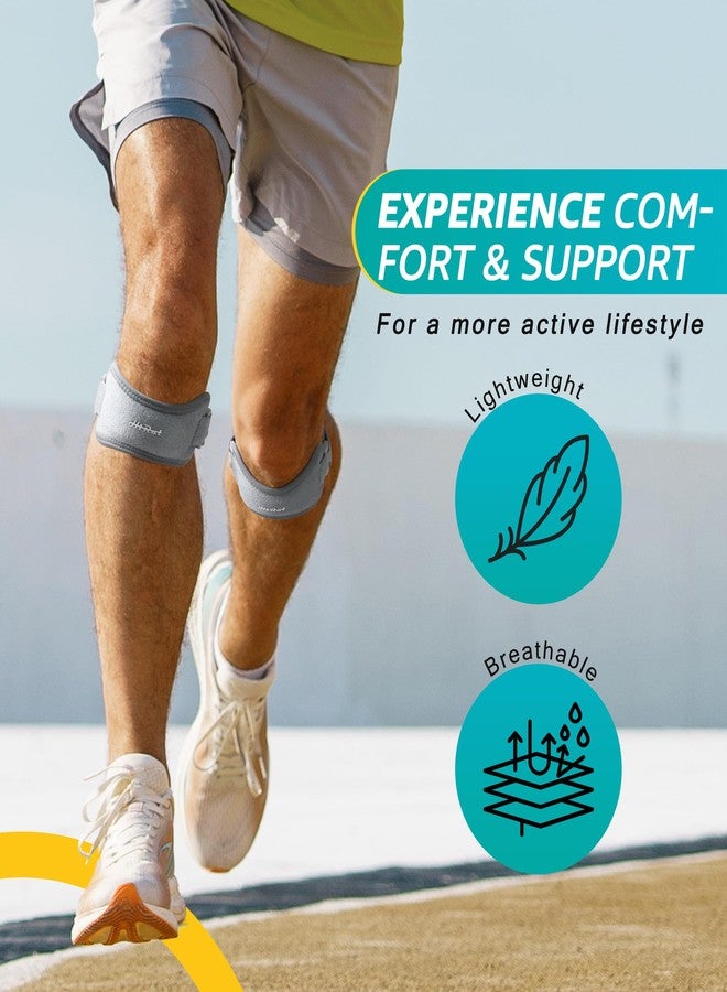 HiRui 2 Pack Patella Tendon Knee Straps - Knee Pain Relief & Patella Stabilizer Brace Support for Jumpers Knee, Running, Hiking, Basketball, Tennis, Soccer, MTB, Squats, Tendonitis, Arthritis (Gray) - Image 2
