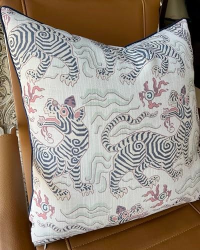 YugTex Distressed Kilim Style Print Throw Pillow Cover - 20x20 Inch Cotton Blend - Tibetan Tiger - Image 3