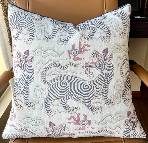 YugTex Distressed Kilim Style Print Throw Pillow Cover - 20x20 Inch Cotton Blend - Tibetan Tiger - Image 1