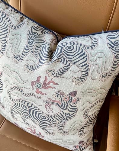 YugTex Distressed Kilim Style Print Throw Pillow Cover - 20x20 Inch Cotton Blend - Tibetan Tiger - Image 4
