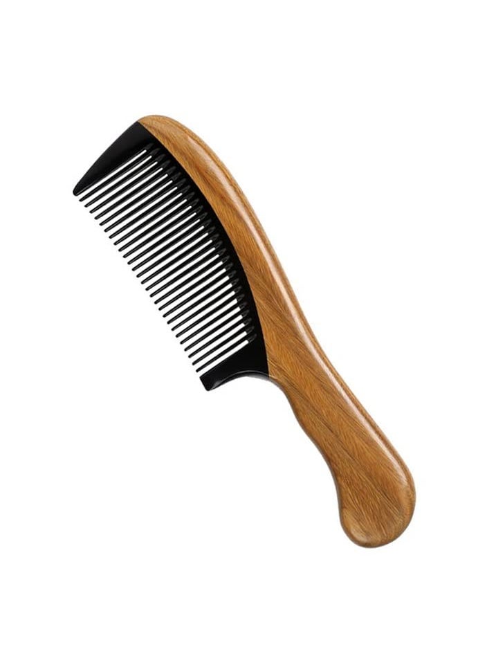 Liasun - Exquisite Handmade Hair Comb  Anti Static 100 Natural Green Sandalwood Buffalo Horn Comb Detangling Comb for WomenMenThickFine CurlyStraightWavy HairGreen Sandalwood Buffalo Horn Fine Tooth - Image 1