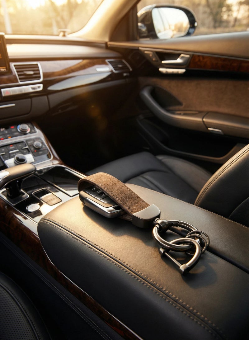 Durable Suede Leather Keychain for Men, Metal Key Ring with D-Ring and Carabiner, Dark Brown and Black, Stylish & Practical EDC Key Holder Accessory - Image 5