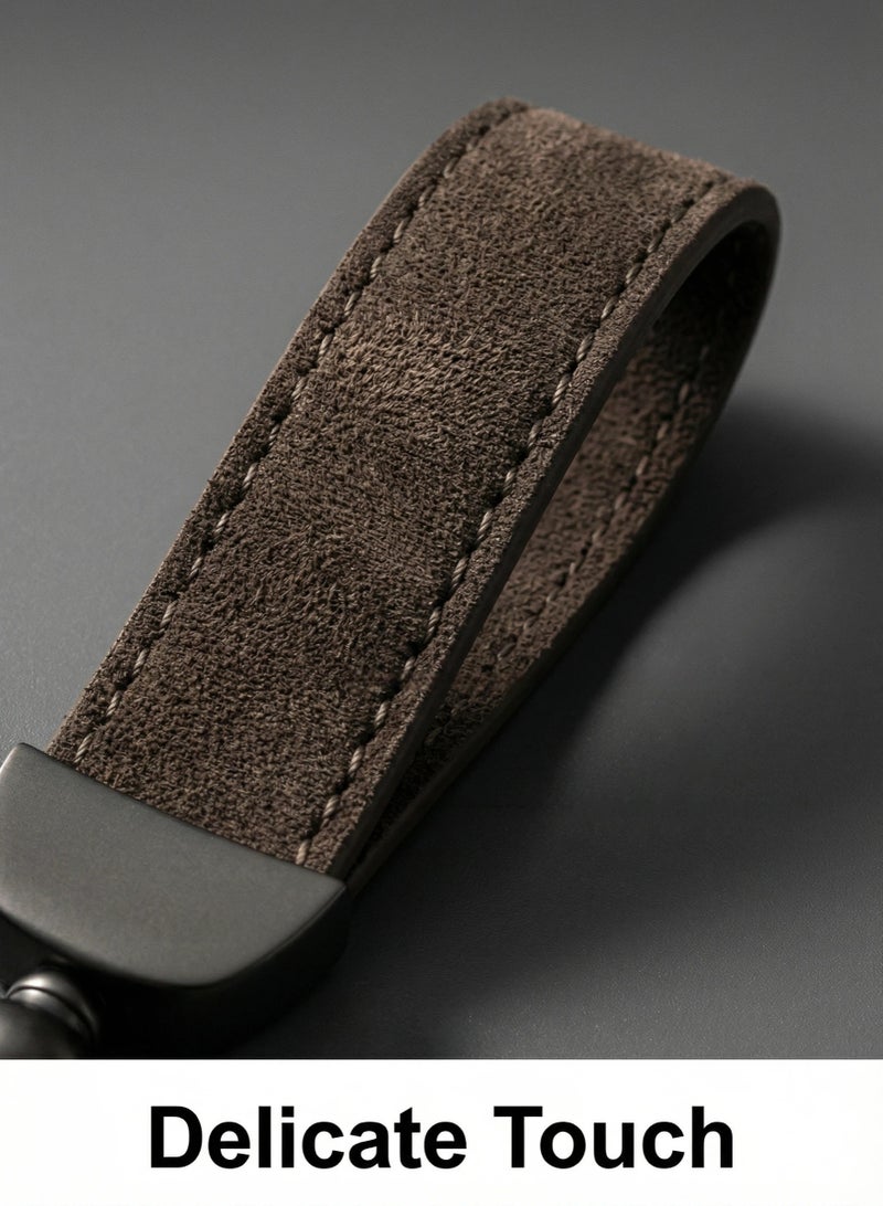 Durable Suede Leather Keychain for Men, Metal Key Ring with D-Ring and Carabiner, Dark Brown and Black, Stylish & Practical EDC Key Holder Accessory - Image 3