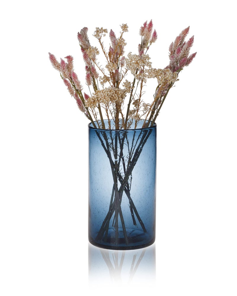 ARIAMOTION Glass Hurricane Candle Holder for Pillar Blue Cylinder Vase Flower Centerpiece Seeded Bubbles Modern Table Decoration for Kitchen Living Room 8 Inch 5 inch Diam - Image 5