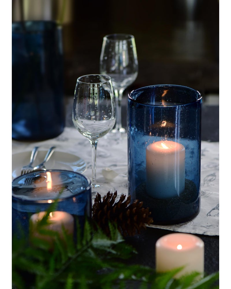 ARIAMOTION Glass Hurricane Candle Holder for Pillar Blue Cylinder Vase Flower Centerpiece Seeded Bubbles Modern Table Decoration for Kitchen Living Room 8 Inch 5 inch Diam - Image 3