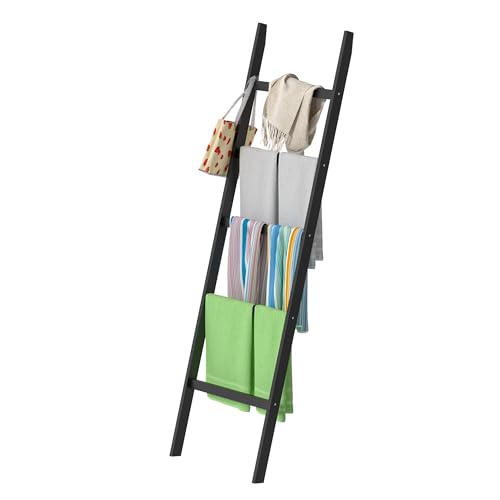POXAKA Blanket Ladders for The Living Room, 5-Tier Blanket Holder, Wall-Leaning Blanket Rack, Ladder Shelves, Wooden Quilt Ladder, Farmhouse Decor, Scarf Ladder Shelves for Living Room, Bedroom - Image 1