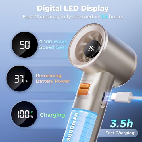 Xyphora Portable Handheld Turbo Fan for Outdoor - 5000mah Mini Handheld Personal Pocket Fan for Powerful Airflow Wind - 20Hrs,100 Speeds Adjustable - Digital Display,Gifts for Travel,Outdoor Activites,Camping - Image 5