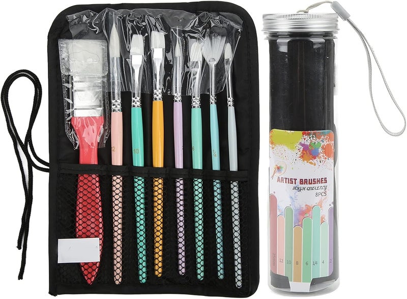 8Pcs Nylon Hair Paint Brush Set, Solid Wood Handle Artist Painting Brushes for Watercolor Gouache Acrylic - Flexible, Durable Design, Suitable for Beginners and - Image 1