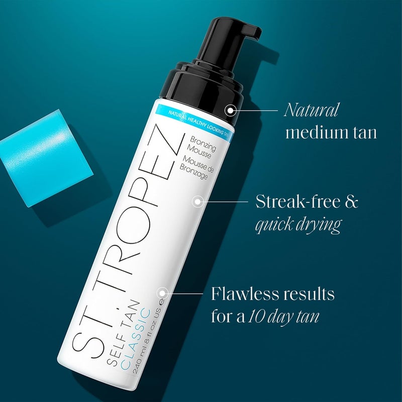 ST.TROPEZ St. Tropez Self Tan Classic Bronzing Mousse, Vegan Self Tanner for a Sunkissed Glow, Lightweight, 100% Natural Self Tanning Active, 8 Fl Oz - Image 2