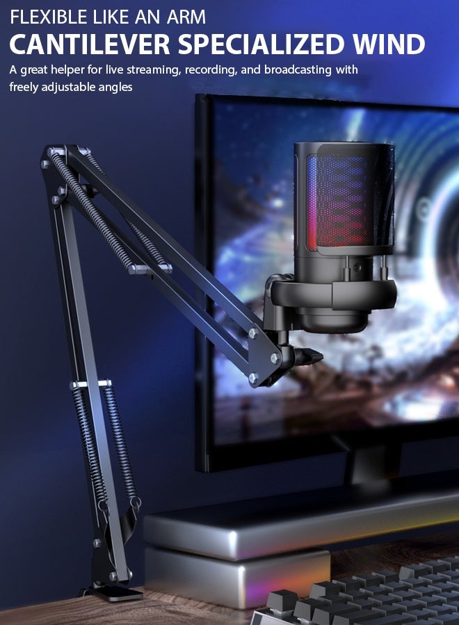 RGB Gaming USB Condenser Microphone with Boom Arm, Shock Mount, Pop Filter, Mute Button - Designed for Streaming, Podcasting, Video Production (PS4/PS5/PC Compatible, Black) - Image 2