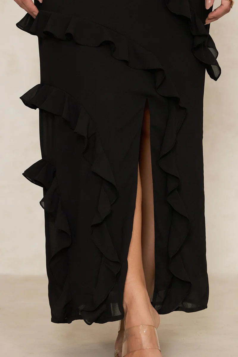 فيرجيو Georgette Ruffle Vacation Slit Maxi Dresses for Women
