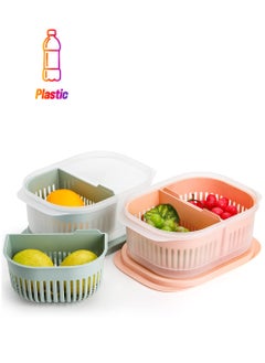 Excefore Produce Saver Containers For Fridge, Plastic Fruit Vegetable Storage Containers With Airtight Lid And Divided Colanders, Stackable Fridge Organizer Bins For Lettuce, Berry, Avocado, Set of 3  - Image 1