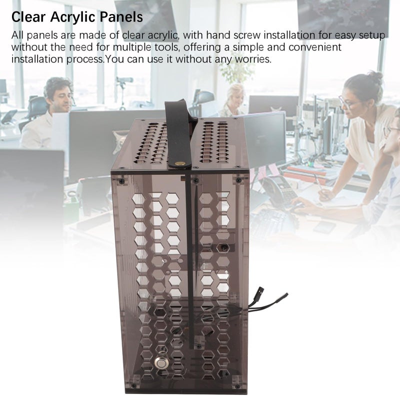 Black Mini ITX PC Case Tower with Ventilated Airflow Design Transparent Acrylic Side Panel - Image 5