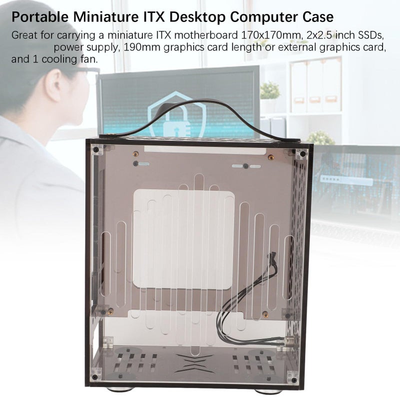 Black Mini ITX PC Case Tower with Ventilated Airflow Design Transparent Acrylic Side Panel - Image 3