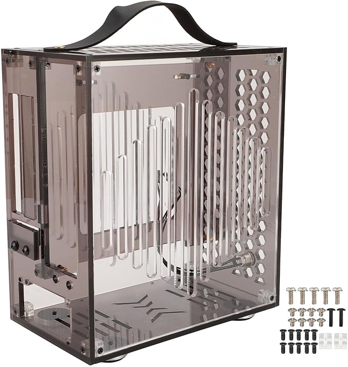Black Mini ITX PC Case Tower with Ventilated Airflow Design Transparent Acrylic Side Panel - Image 1