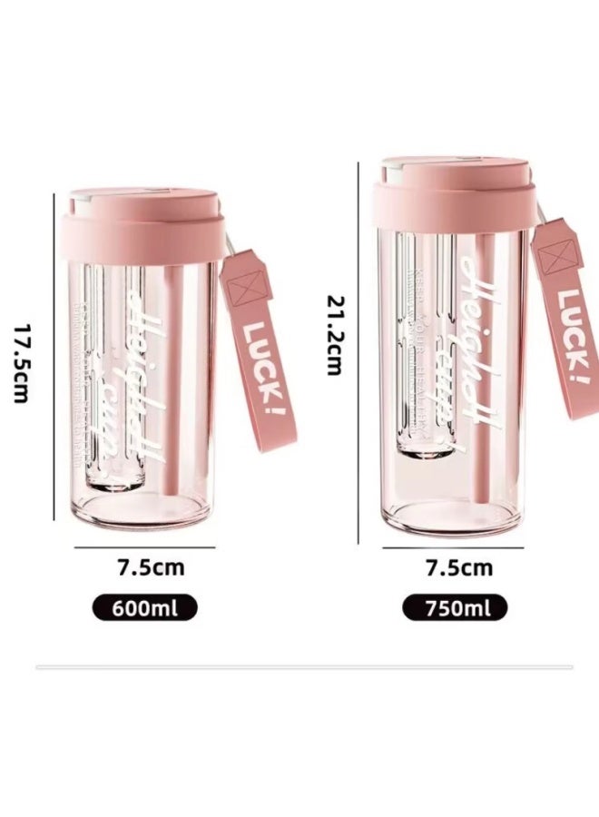 Pinyu Straw Plastic Cup, Large Capacity Water Bottle, Sports Water Bottle For Men And Women, Outdoor Fitness Bottle With Filter, Light Luxury White - 600ml - Image 3
