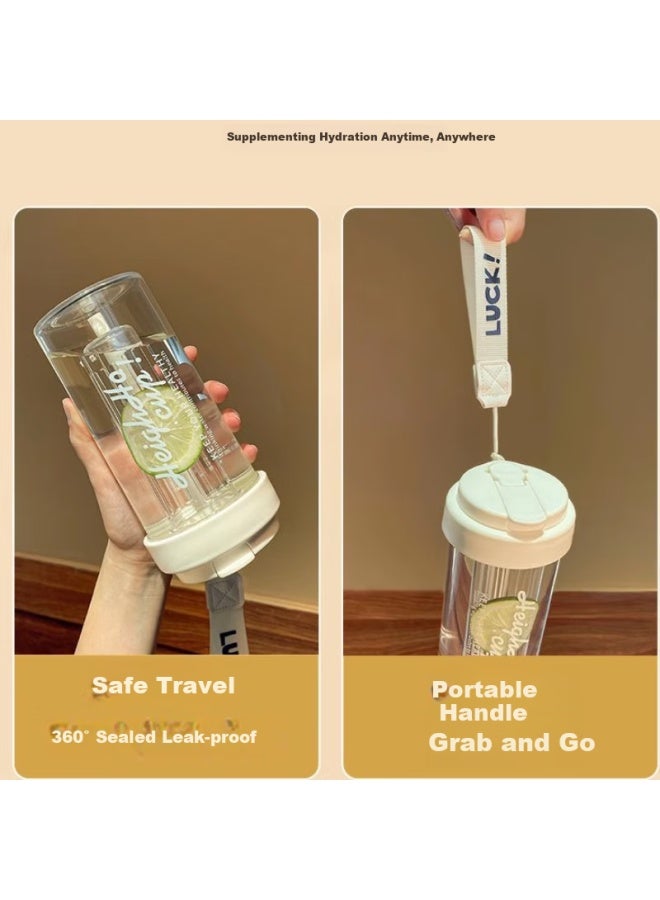 Pinyu Straw Plastic Cup, Large Capacity Water Bottle, Sports Water Bottle For Men And Women, Outdoor Fitness Bottle With Filter, Light Luxury White - 600ml - Image 2