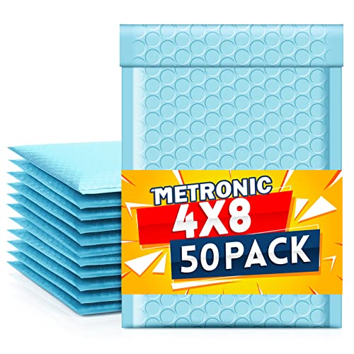 Metronic Light Blue Bubble Mailers 4x8 50Pack Small Bubble Mailers, Self-Seal Padded Envelopes, Padded mailers for Shipping, Packaging for Business Usable Size 4x7 - Image 1