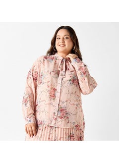 2Xtremz 2Xtremz All-Over Floral Print Pussy Bow Neck Top with Long Sleeves  - Image 2
