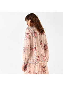 2Xtremz 2Xtremz All-Over Floral Print Pussy Bow Neck Top with Long Sleeves  - Image 3
