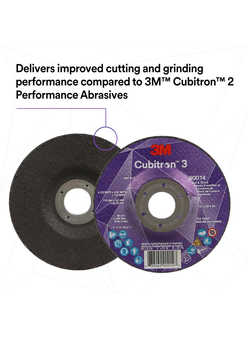 3M 3M Cubitron 3 Cut and Grind Wheel, 90020, 36+, T27, 6 in x 5/32 in x 5/8 in-11, Pack of 10, ANSI, Longer Life, Faster Cut, Back-Gouging, Fillet Weld Removal, Cutting, Grinding  - Image 5