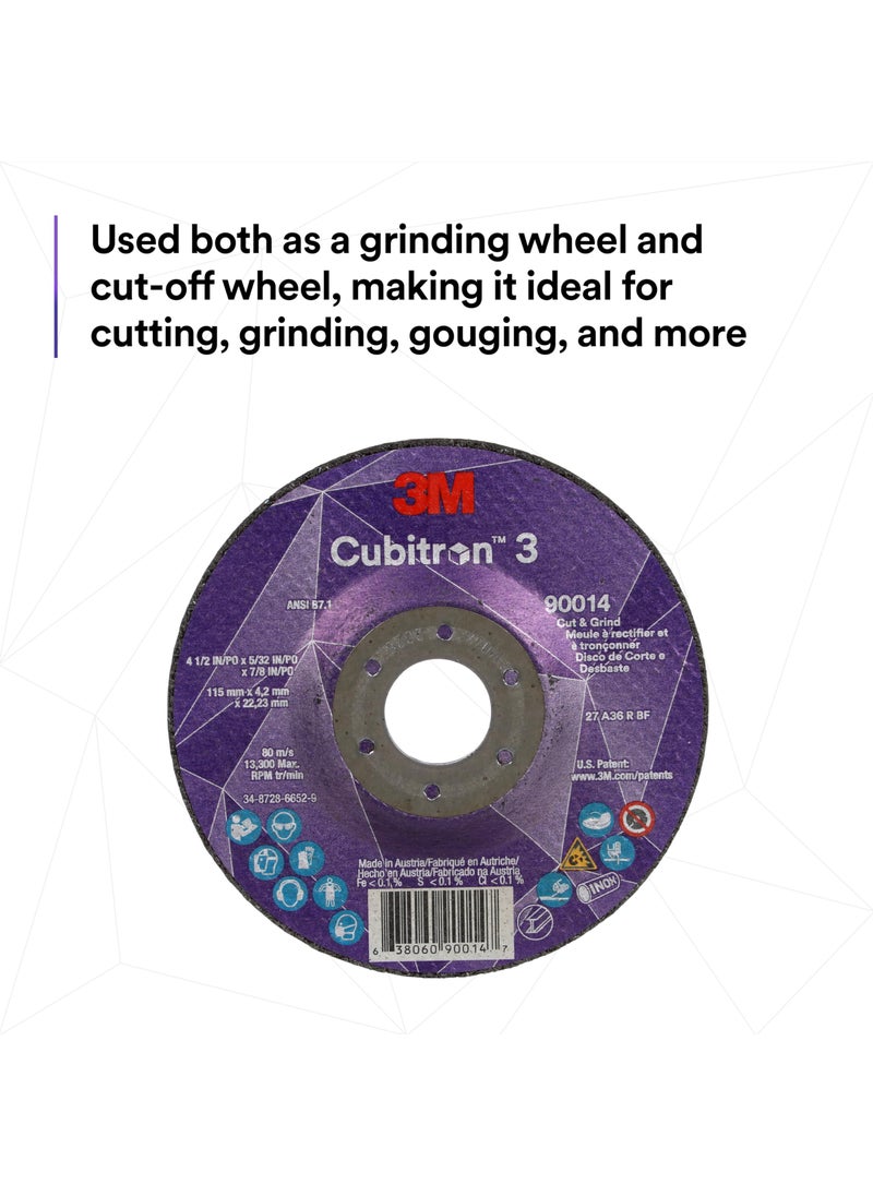 3M 3M Cubitron 3 Cut and Grind Wheel, 90020, 36+, T27, 6 in x 5/32 in x 5/8 in-11, Pack of 10, ANSI, Longer Life, Faster Cut, Back-Gouging, Fillet Weld Removal, Cutting, Grinding  - Image 2