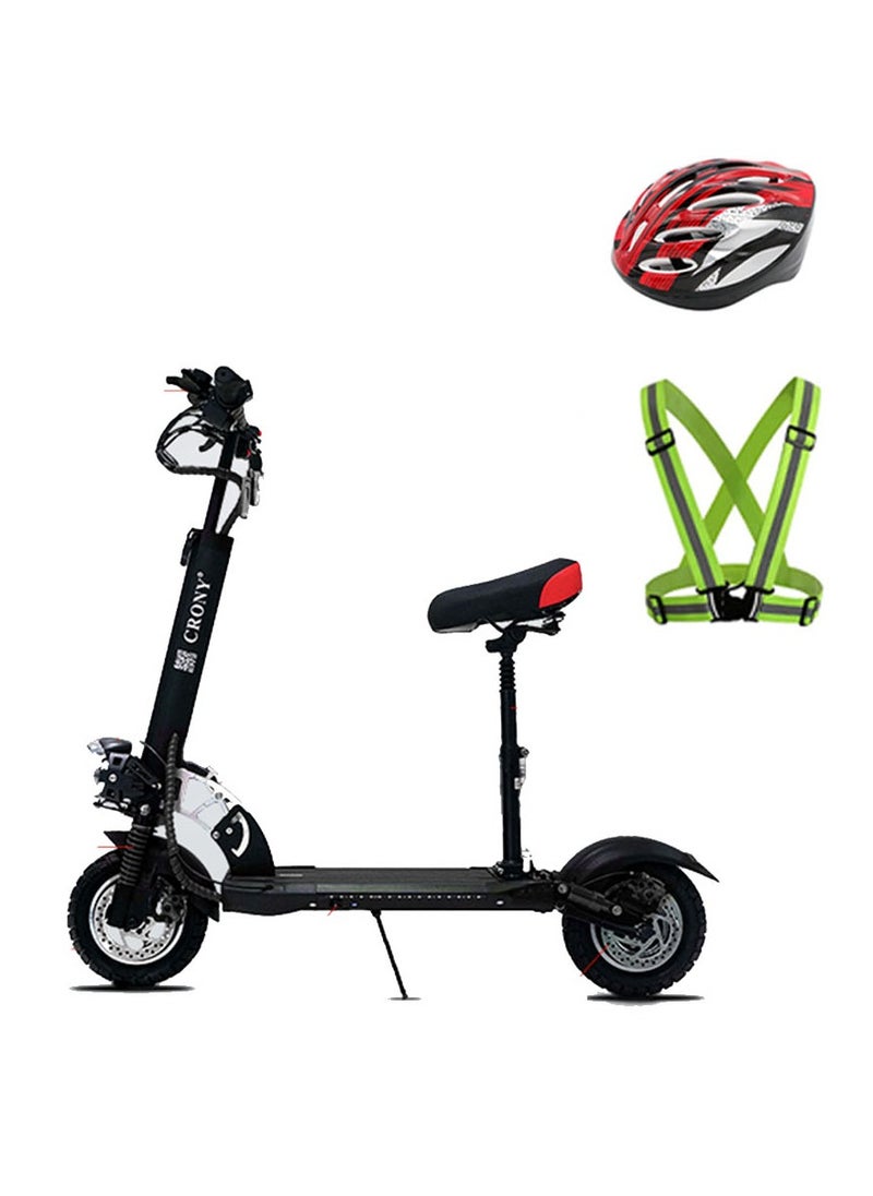Crony V10 Big Display  10" Off-Road Tires, Max Speed 65 km/h, Foldable with Helmet & Vest Fast Speed 48v/12ah, Dual Suspension/Hydraulic Disc Brakes E-Bike, Triple Led Headlamps, All-Terrain, Easy Foldable, Portable Commuter Electric Scooter For Adults & Kids, 120kg Load Skateboard Aluminum Frame, Urban Mobility，Black  - Image 1