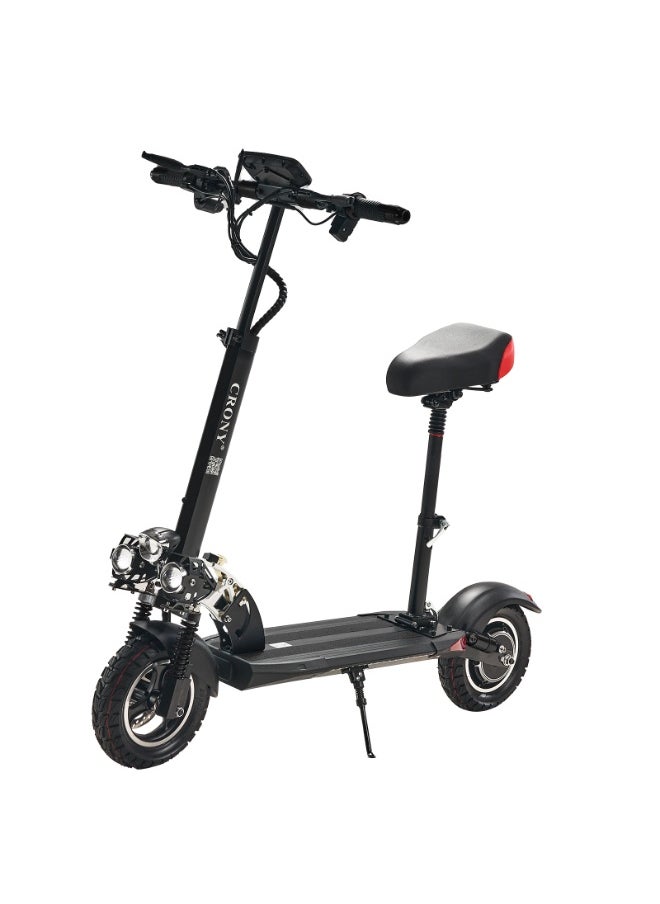 Crony V10 Big Display  10" Off-Road Tires, Max Speed 65 km/h, Foldable with Helmet & Vest Fast Speed 48v/12ah, Dual Suspension/Hydraulic Disc Brakes E-Bike, Triple Led Headlamps, All-Terrain, Easy Foldable, Portable Commuter Electric Scooter For Adults & Kids, 120kg Load Skateboard Aluminum Frame, Urban Mobility，Black  - Image 2