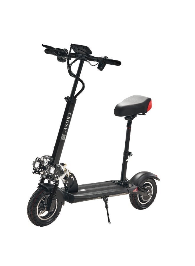 Crony V10 Big Display  10" Off-Road Tires, Max Speed 65 km/h, Foldable with Helmet & Vest Fast Speed 48v/12ah, Dual Suspension/Hydraulic Disc Brakes E-Bike, Triple Led Headlamps, All-Terrain, Easy Foldable, Portable Commuter Electric Scooter For Adults & Kids, 120kg Load Skateboard Aluminum Frame, Urban Mobility，Black - Image 2