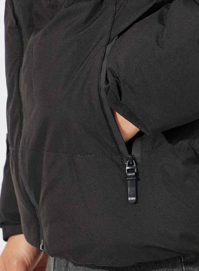 Styli Quilted Hooded Heavy Puffer Jacket with Front Zip