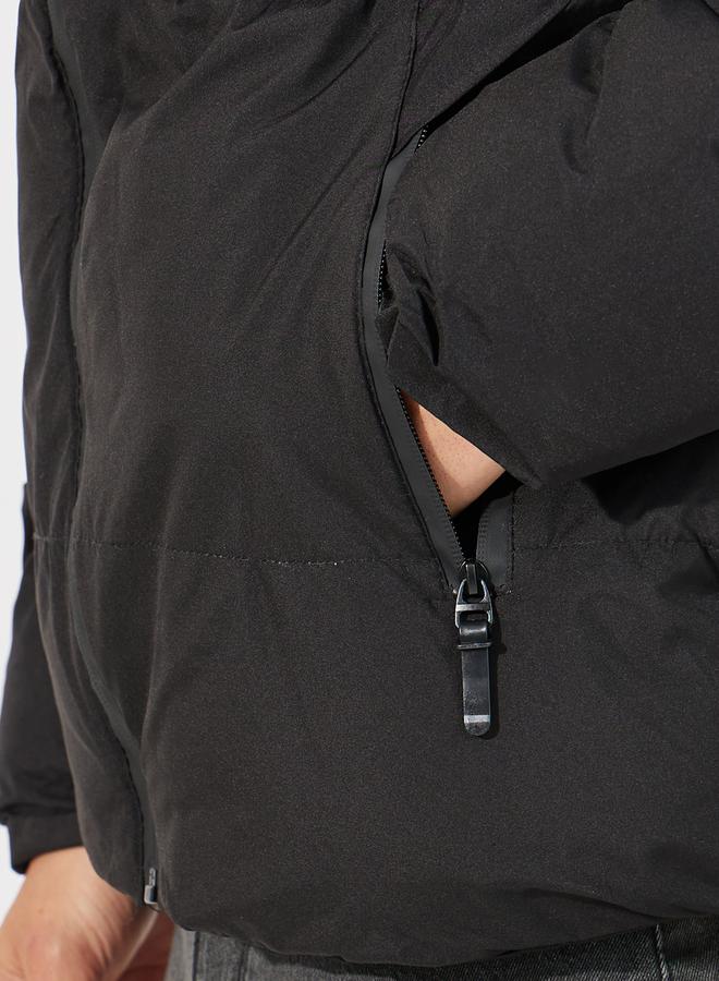 Styli Quilted Hooded Heavy Puffer Jacket with Front Zip - Image 4
